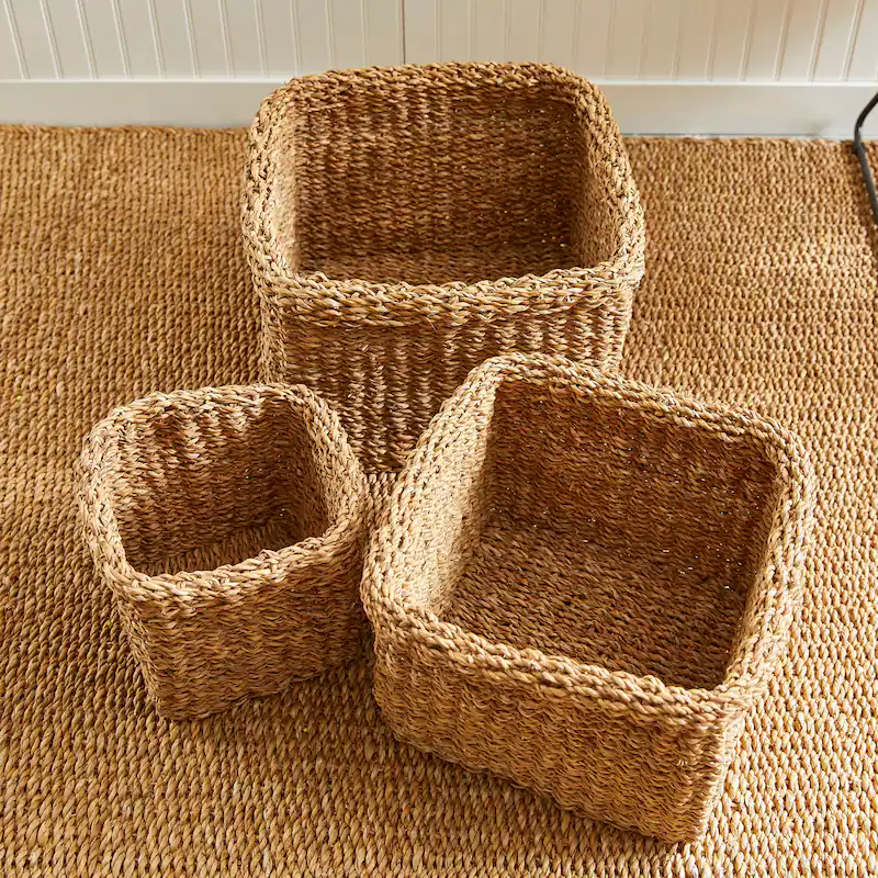 Seagrass Storage Basket set of 3 [111-104]  Square Top Folding basket